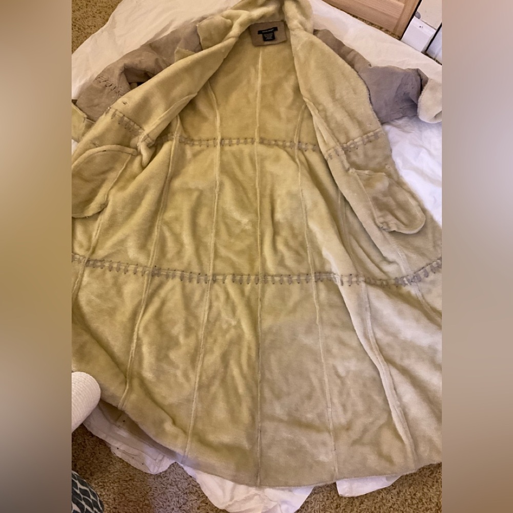 Boston Proper Full Length Suede Coat with Faux Fur Lining - Picture 8 of 8